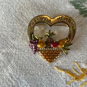 Thankful Heart gold-toned, heart shaped fruit basket brooch